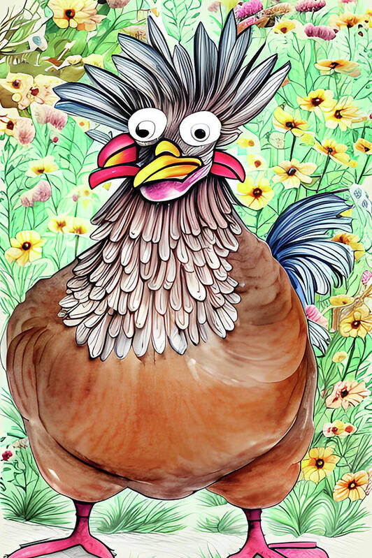 Funny Chicken Art Print featuring the digital art Funky Chicken by Bob Pardue