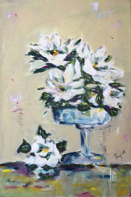 Gardenias Art Print featuring the painting Gardenias Up by Roxy Rich