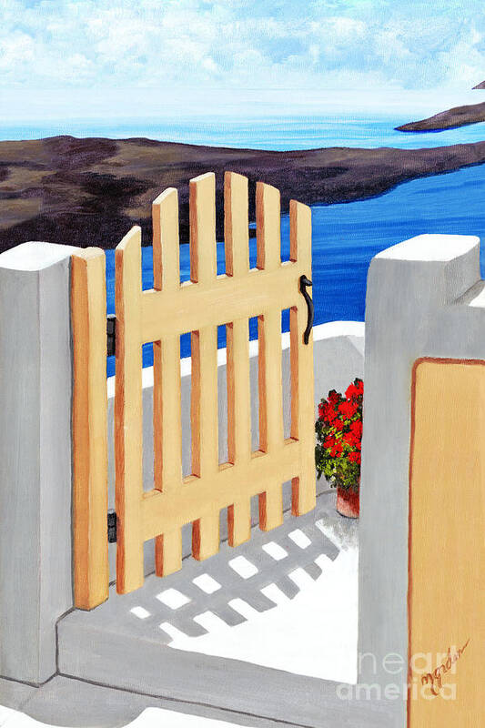 High Contrast Art Print featuring the painting GATEWAY TO SANTORINI- print of oil painting by Mary Grden