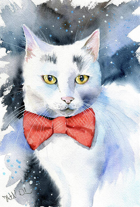 Cat Art Print featuring the painting White Cat Painting by Dora Hathazi Mendes