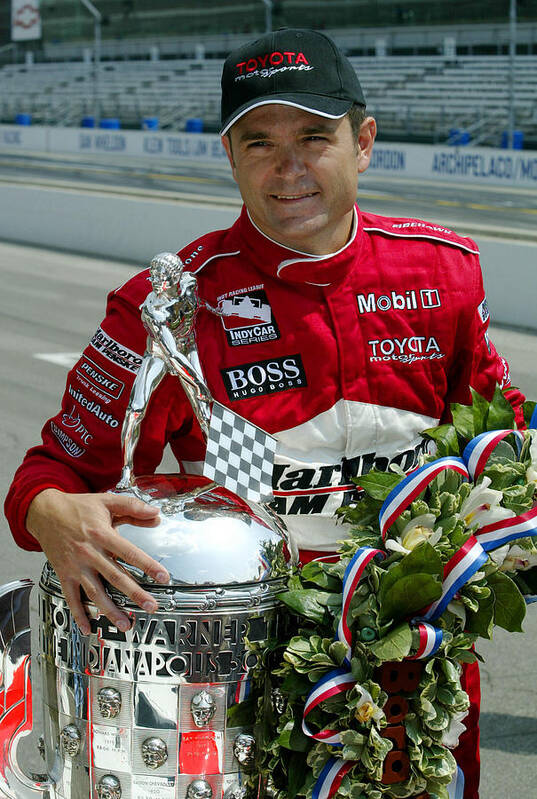 Indianapolis Motor Speedway Art Print featuring the photograph Gil de Ferran poses with Borg-Warner Trophy by Robert Laberge