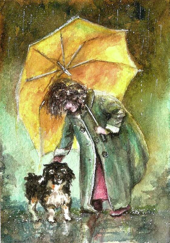 Girl Art Print featuring the painting Girl and Doggy by Natalja Picugina