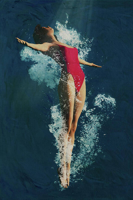 Water Art Print featuring the digital art Girl Diving Into Water VI by Jan Keteleer