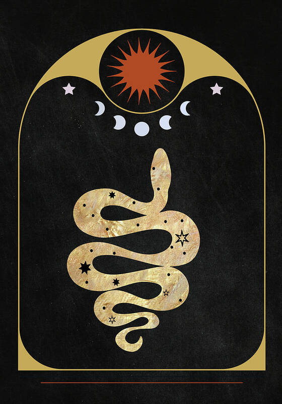 Golden Serpent Art Print featuring the painting Golden Serpent Magical Animal Art by Garden Of Delights