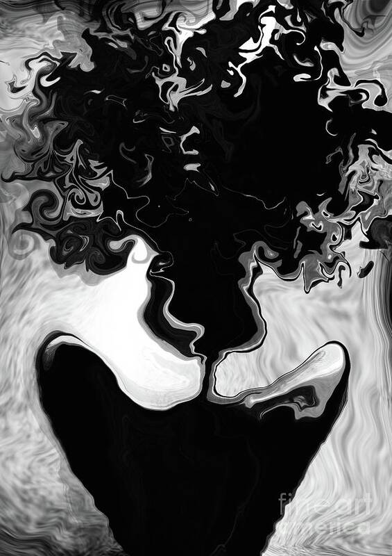 Black Ink Art Print featuring the digital art Good Bad Hair by D Justin Johns