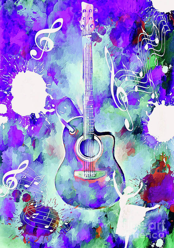 Music Art Print featuring the digital art Guitar Art by Laurie's Intuitive