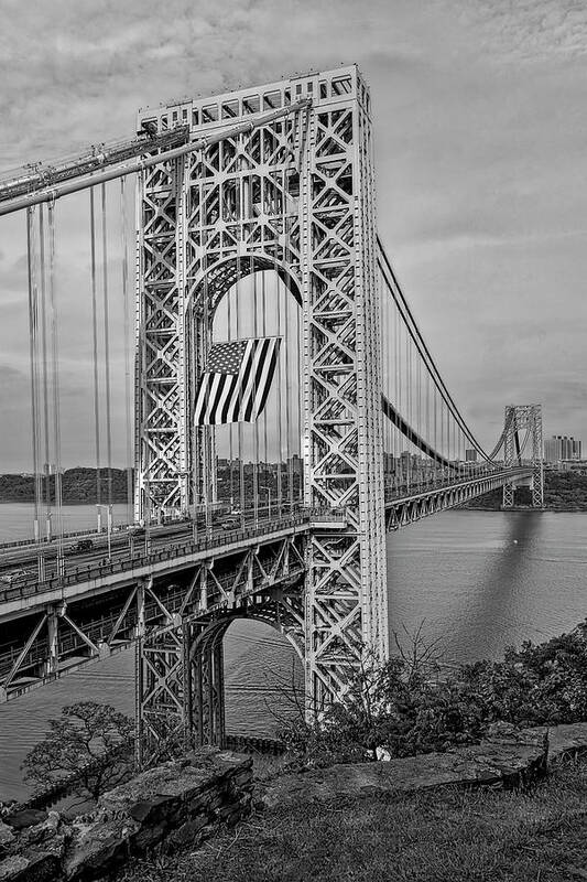 George Washington Bridge Art Print featuring the photograph GW Bridge USA GWB BW by Susan Candelario