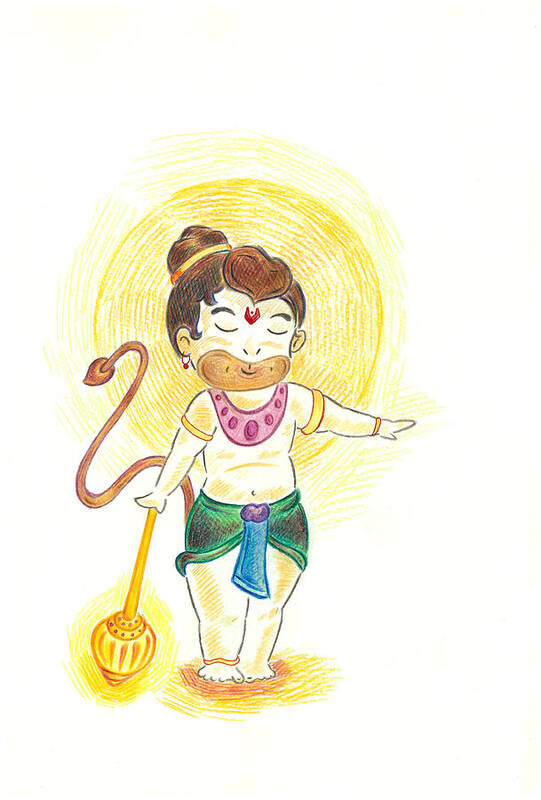 Hanumann Art Print featuring the drawing Hanumann by Bhakta Ng