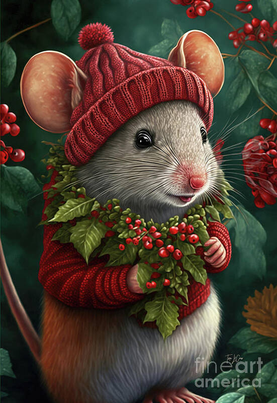 #faaadwordsbest Art Print featuring the painting Happy Little Christmas Mouse by Tina LeCour