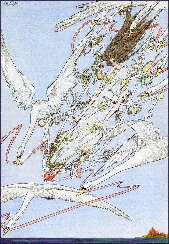 Wild Swans Art Print featuring the drawing Harry Clarke illustrations for Andersen's Fairy Tales 1916 - The Wild Swans by Harry Clarke