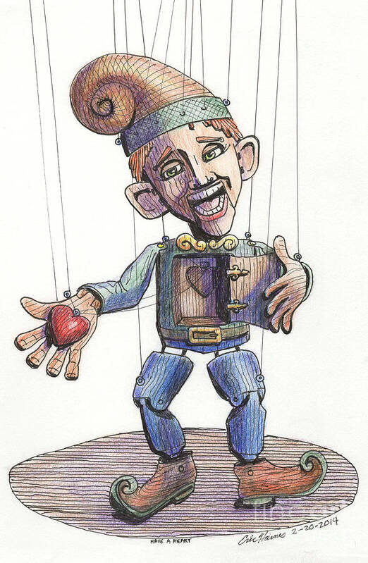 Marionette Art Print featuring the drawing Have a Heart Marionette by Eric Haines