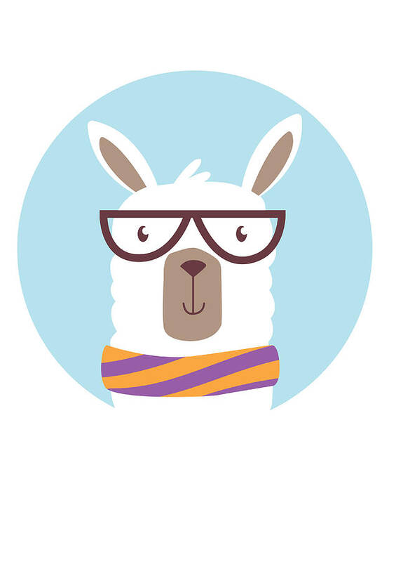 Adorable Art Print featuring the digital art Hipster Llama with Glasses and Scarf by Jacob Zelazny