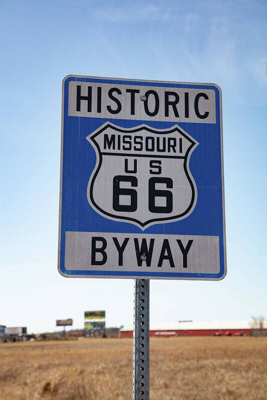 Historic Route 66 Missouri Sign Art Print featuring the photograph Historic Route 66 Missouri Byway road sign by Eldon McGraw