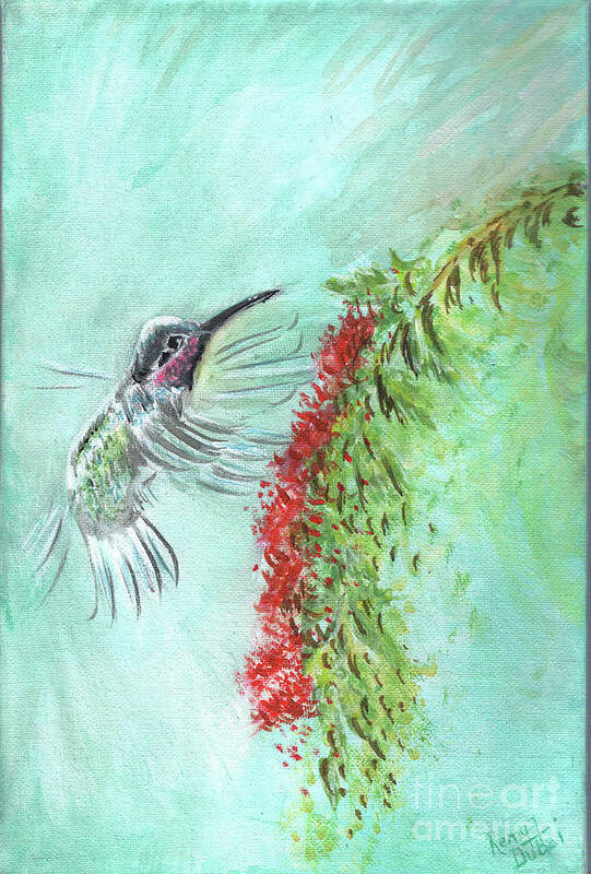 Humming Bird Art Print featuring the painting Humming Bird Painting by Remy Francis
