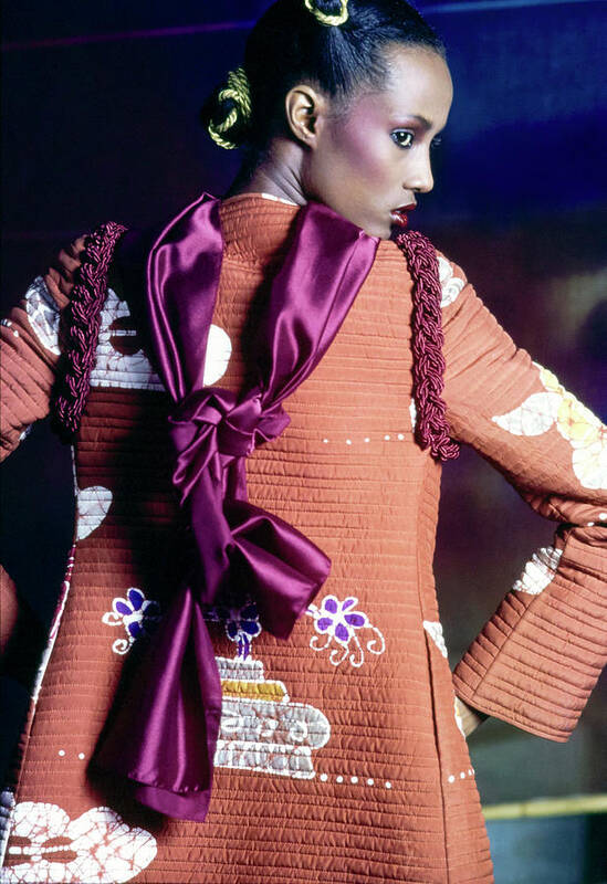 Fashion Art Print featuring the photograph Model Iman Wearing A Mary McFadden Jacket by Ishimuro