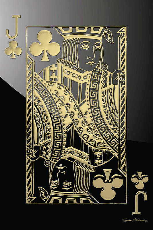 'gamble' Collection By Serge Averbukh Art Print featuring the digital art Jack of Clubs in Gold over Black by Serge Averbukh