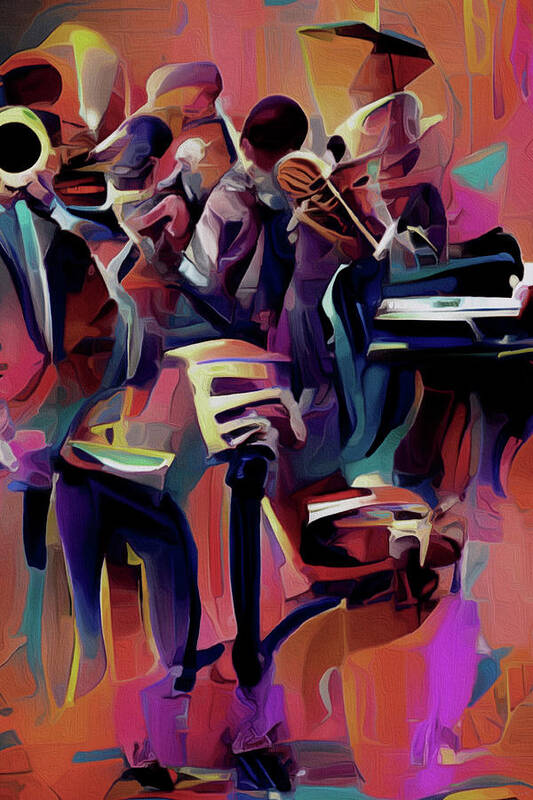  Art Print featuring the digital art Jazz Band by Michelle Hoffmann