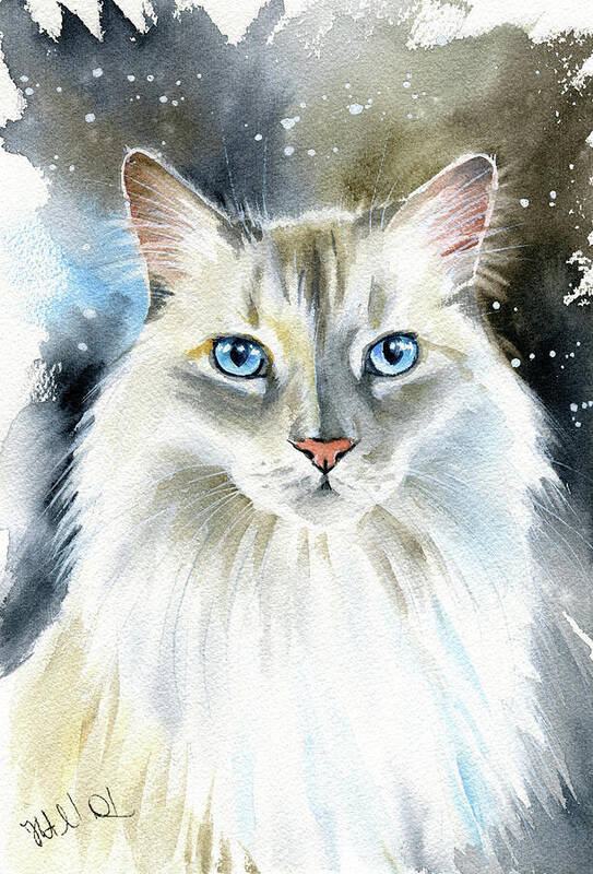 Cat Art Print featuring the painting Kate Fluffy Cat Painting by Dora Hathazi Mendes