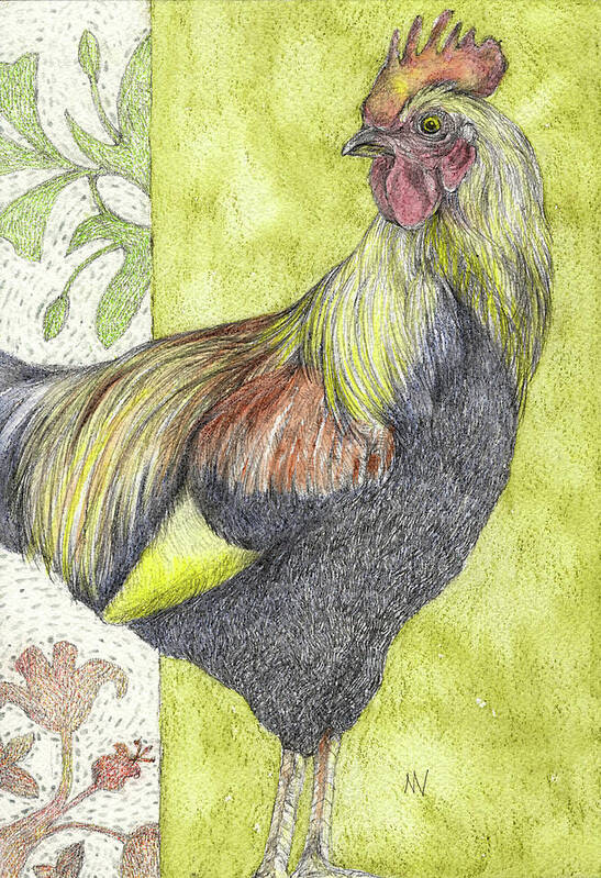 Rooster Art Print featuring the mixed media Kauai Rooster by AnneMarie Welsh