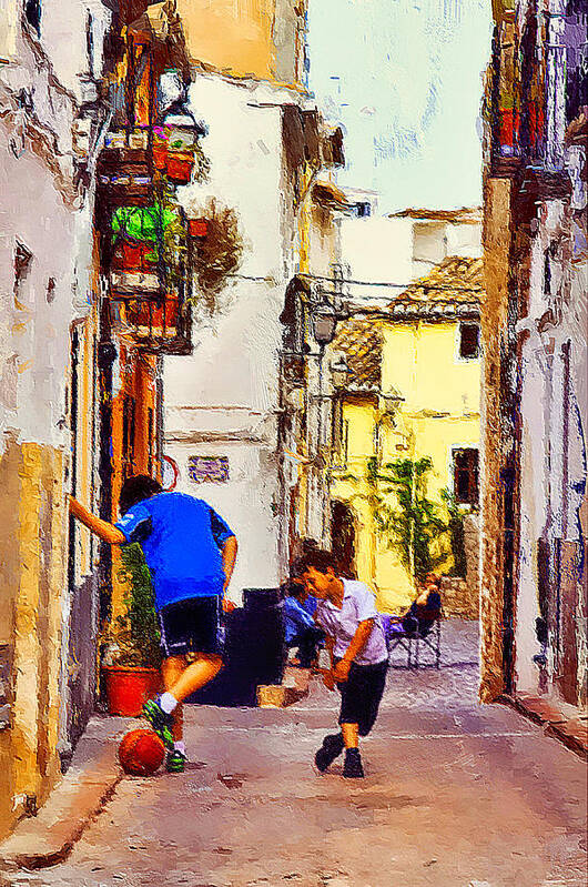 Kids Art Print featuring the mixed media Kids playing in the street, Sagunto, Spain by Tatiana Travelways