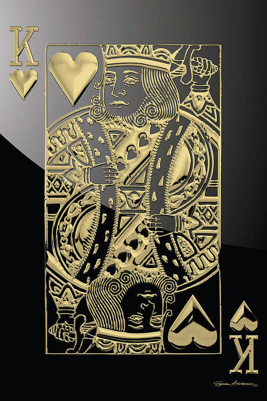 'gamble' Collection By Serge Averbukh Art Print featuring the digital art King of Hearts in Gold on Black by Serge Averbukh