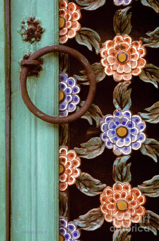 Korea Art Print featuring the photograph Korean temple decoration - Floral Gate Detail by Sharon Hudson