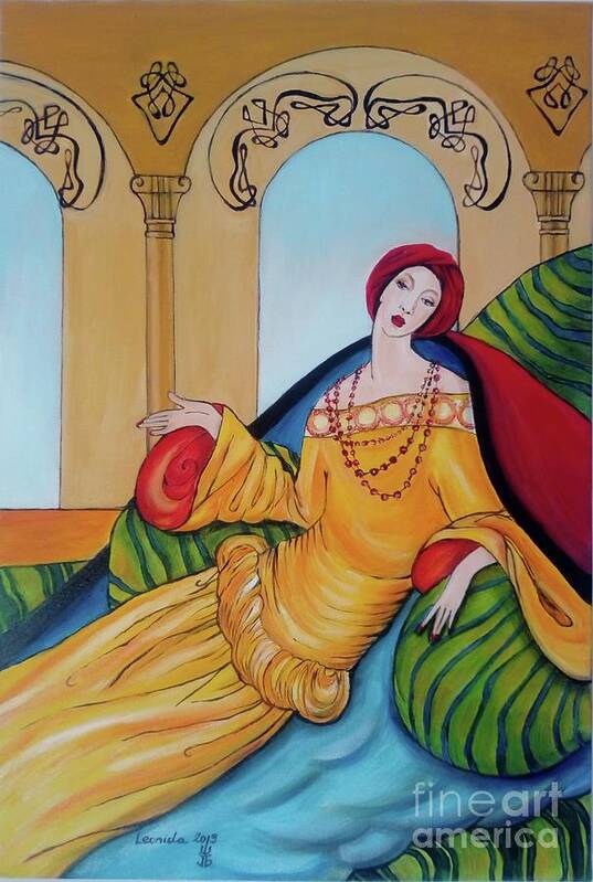 Lady Art Print featuring the painting Lady in Pillows by Leonida Arte