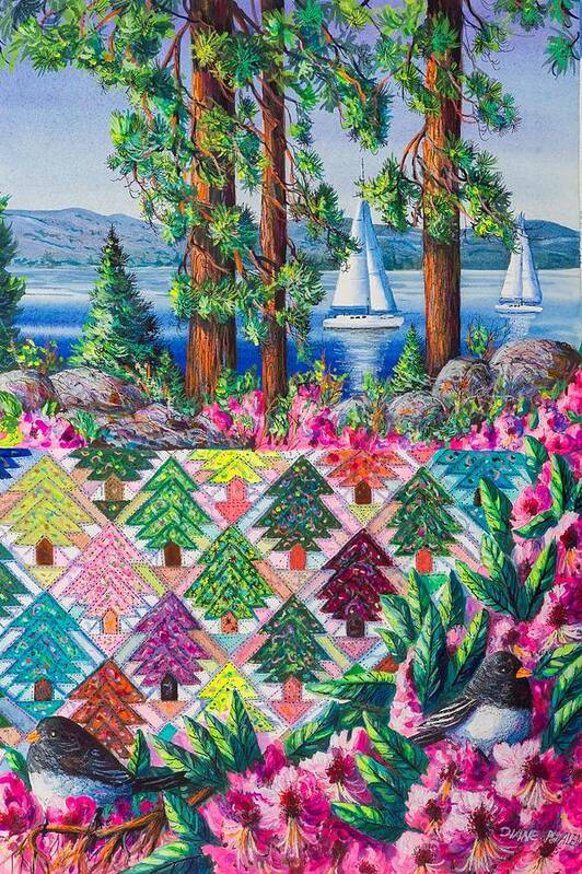Lake Tahoe Art Print featuring the painting Lake Tahoe Pines by Diane Phalen