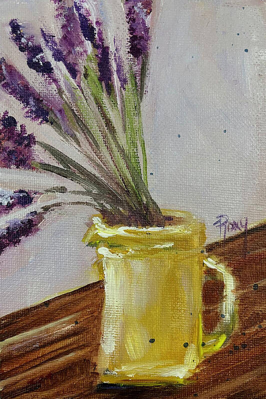 Lavender Art Print featuring the painting Lavender in a Yellow Pitcher by Roxy Rich