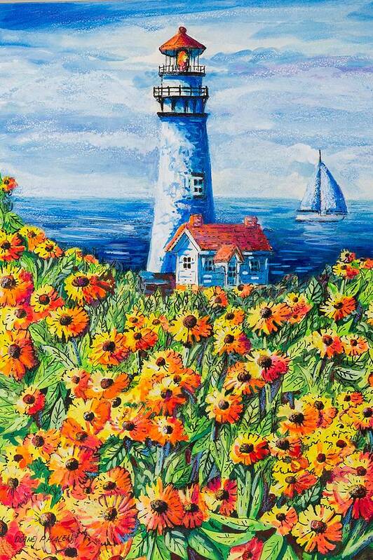 Lighthouse Art Print featuring the painting Lighthouse Vista by Diane Phalen