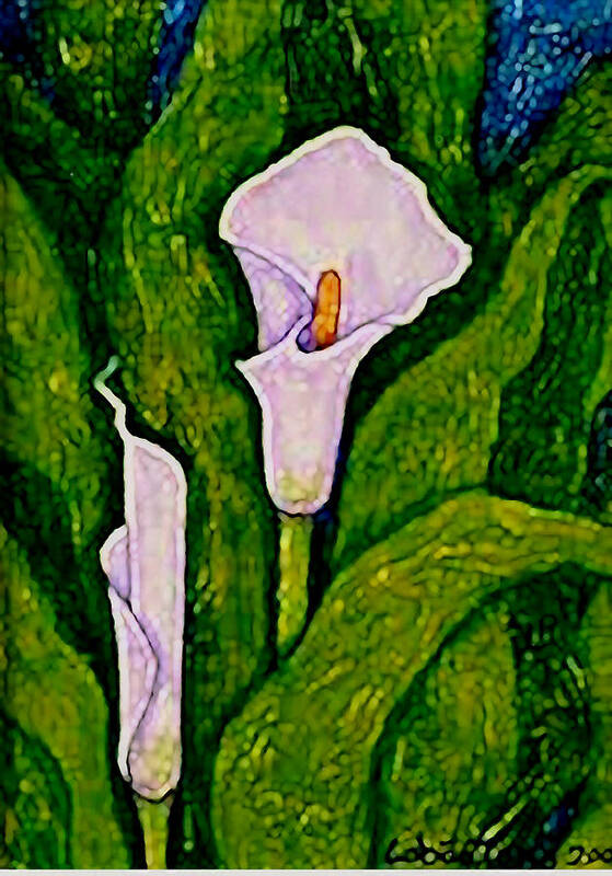 Lilies Callas Art Print featuring the painting Lilies callas by Madalena Lobao-Tello