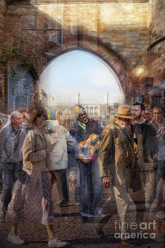 Castle Art Print featuring the digital art Lincoln Castle, a man playing his guitar by Harry Ward