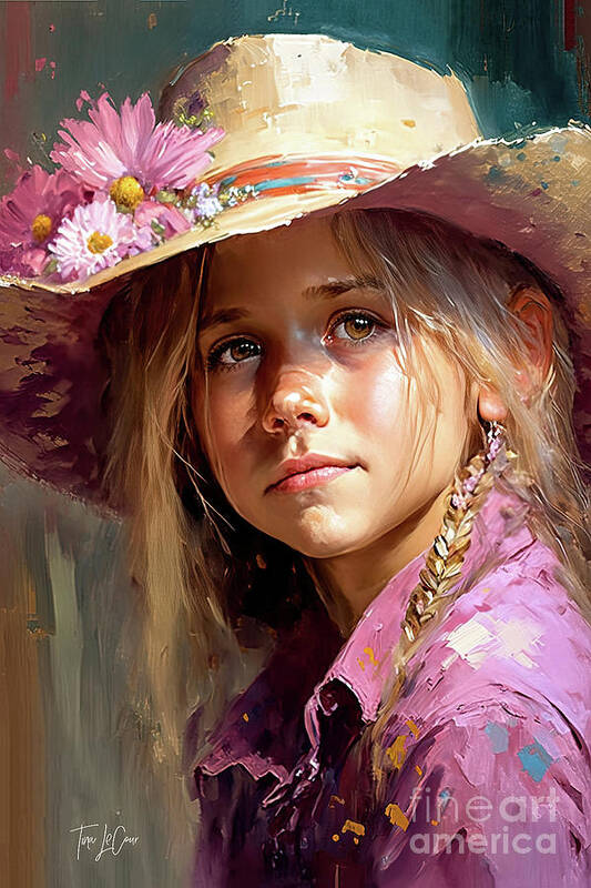Little Cowgirl Art Print featuring the painting Little Brown Eyed Cowgirl by Tina LeCour