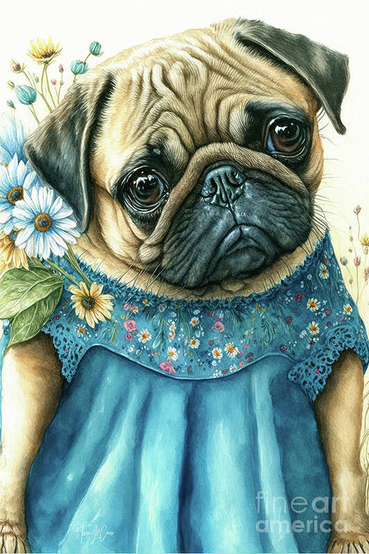 Pug Art Print featuring the painting Little Miss Pouty Puss by Tina LeCour