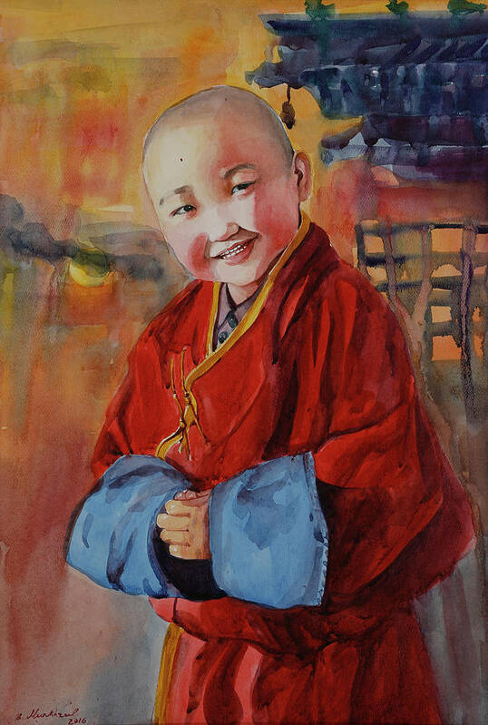 Little Art Print featuring the painting Little Monk by Munkhzul Bundgaa