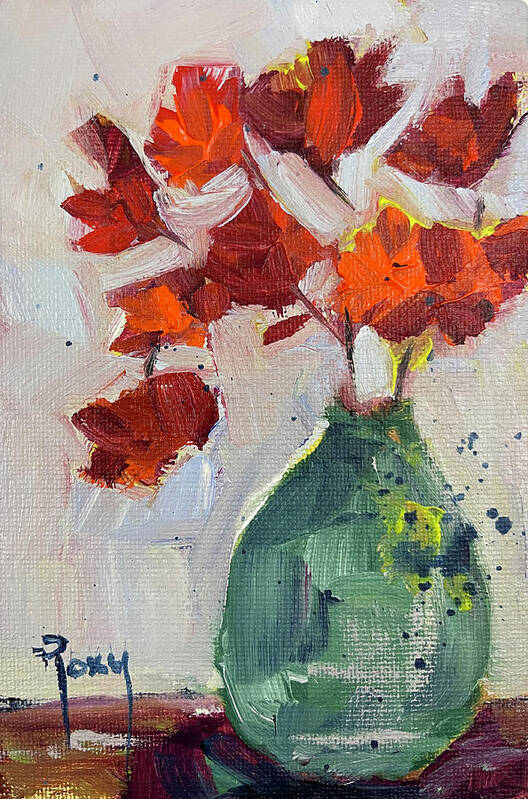 Maple Leaves Art Print featuring the painting Maple Leaves in a Vase by Roxy Rich