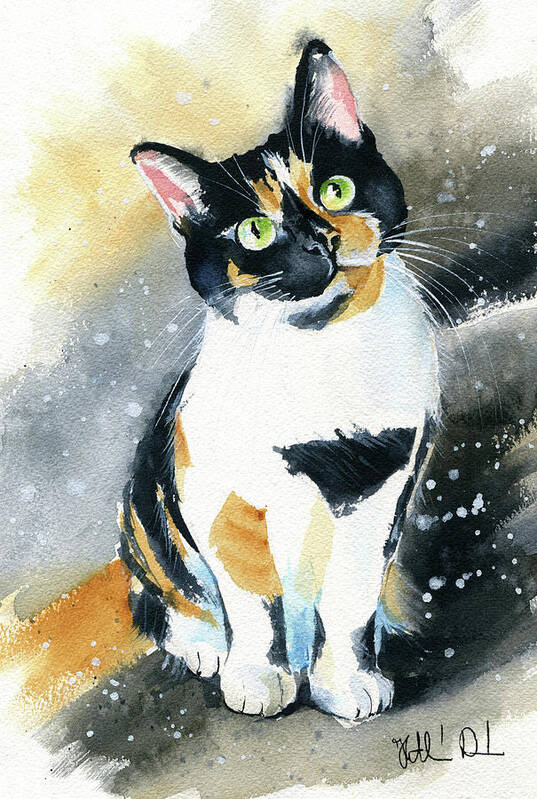 Cats Art Print featuring the painting Marbles Calico Cat Painting by Dora Hathazi Mendes