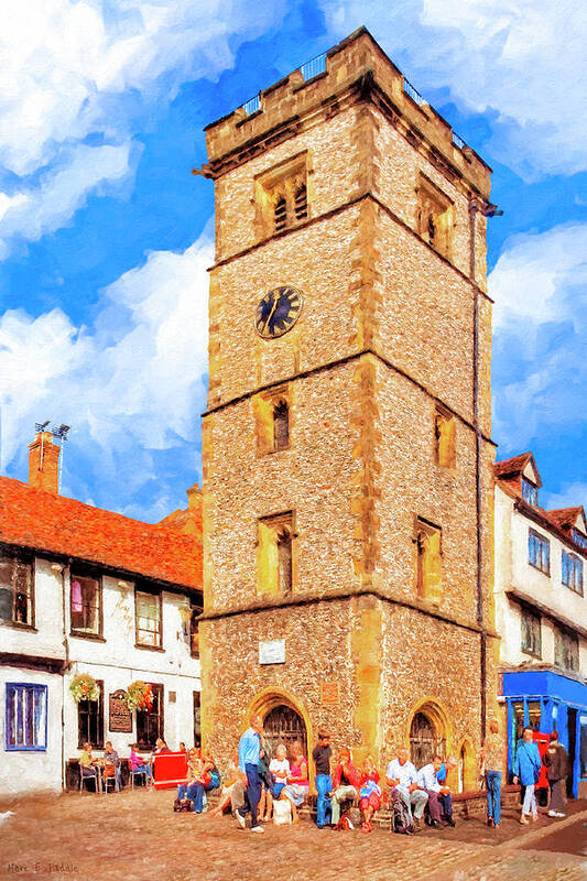 St Albans Art Print featuring the mixed media Medieval English Village Clock Tower - St Albans by Mark E Tisdale