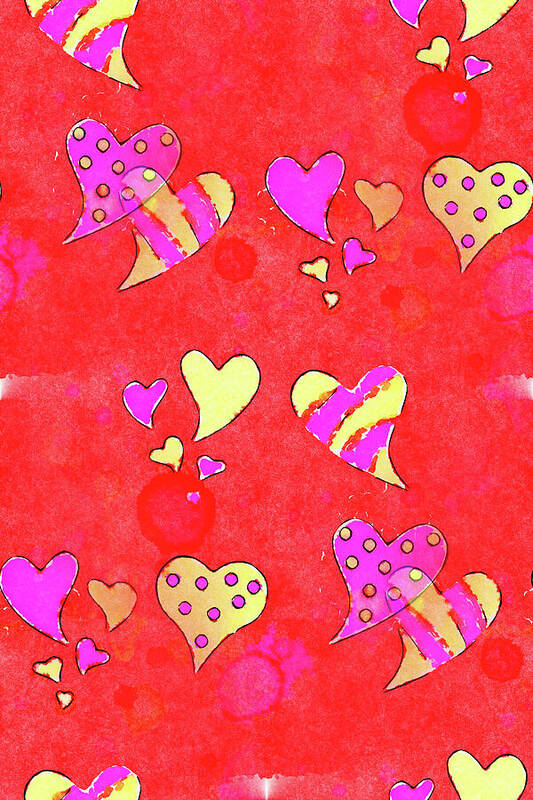 Love Art Print featuring the mixed media Messy Watercolor Hearts  by Shelli Fitzpatrick