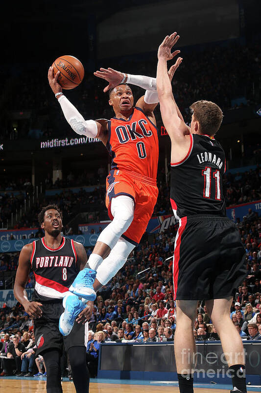 Russell Westbrook Art Print featuring the photograph Meyers Leonard and Russell Westbrook by Layne Murdoch