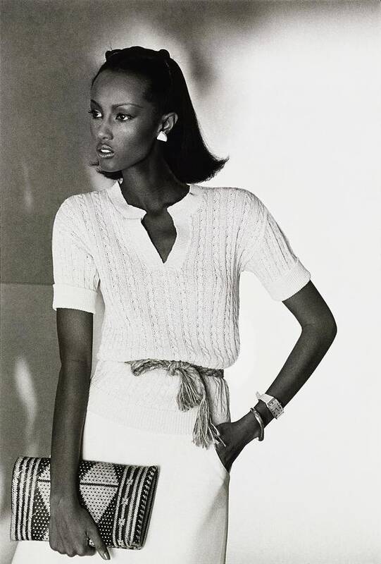 Accessories Art Print featuring the drawing Model Iman In A Pierre Cardin Pullover and Skirt by Kourken Pakchanian