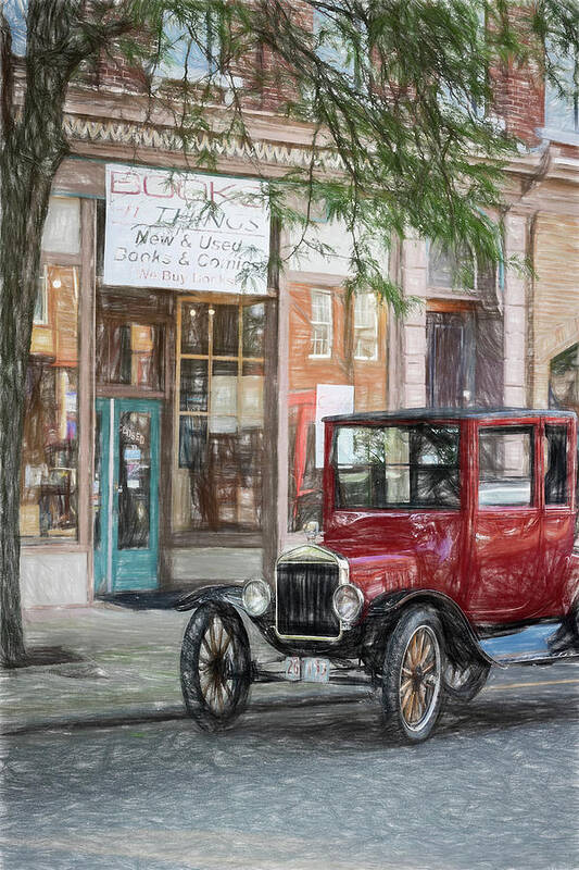 Model T Art Print featuring the photograph Model T and the Bookstore by Deborah Penland