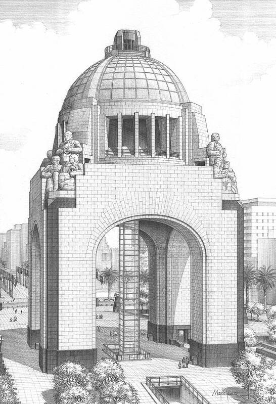 Architecture Art Print featuring the drawing Monument to the Revolution, Mexico City by Mayolo Ramirez