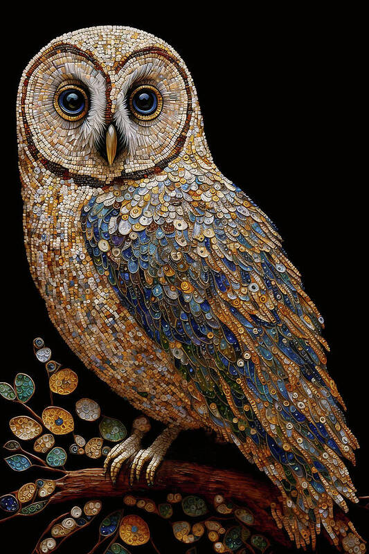 Owls Art Print featuring the digital art Mosaic Owl by Peggy Collins