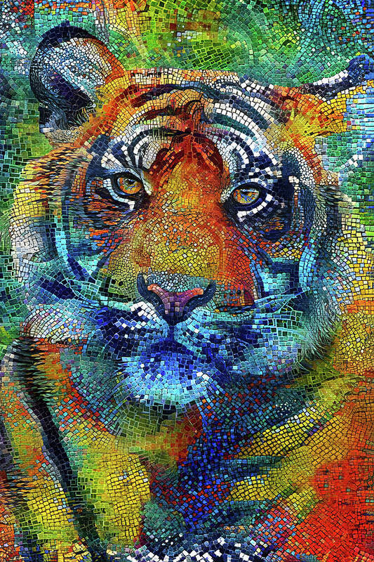 Tiger Art Print featuring the mixed media Mosaic Tiger Portrait by Peggy Collins