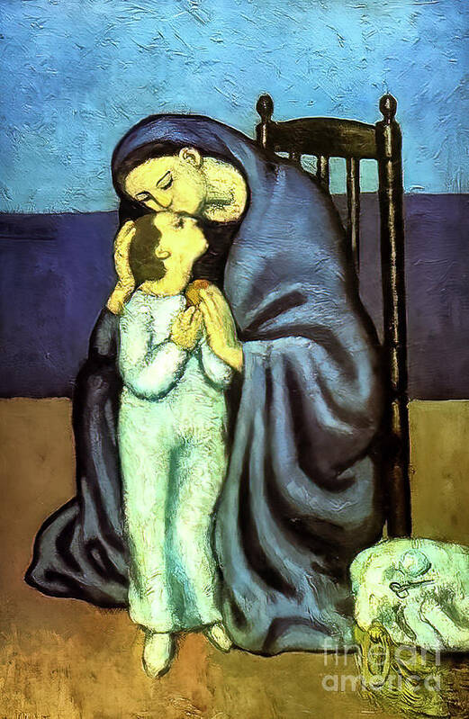 Motherhood Art Print featuring the painting Motherhood by Pablo Picasso 1901 by Pablo Picasso