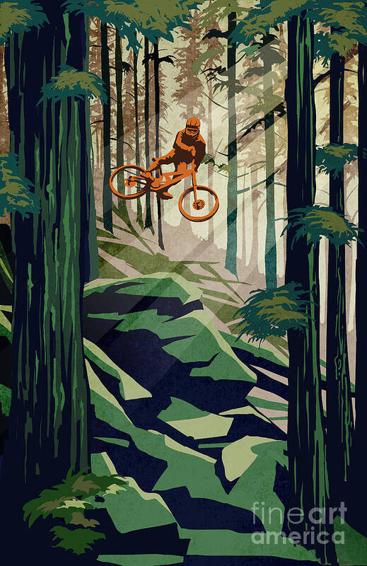 Cycling Art Art Print featuring the painting my therapy Revelstoke by Sassan Filsoof