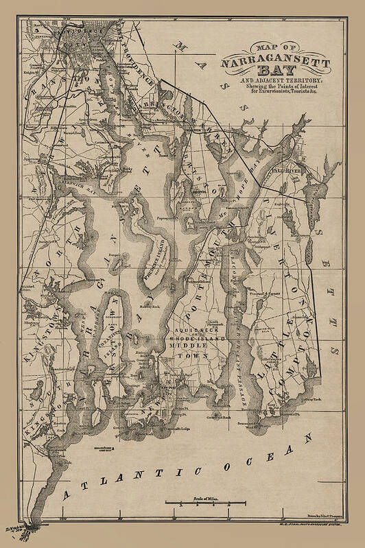 Map Of Narragansett Bay Art Print featuring the photograph Narragansett Bay Rhode Island Map 1879 by Phil Cardamone
