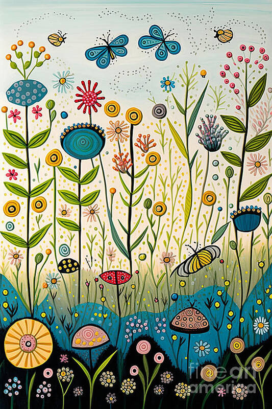 Sabantha Art Print featuring the digital art Nasturique - Flower meadow naive by Sabantha