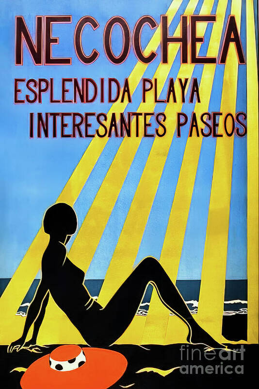 1932 Art Print featuring the drawing Necochea Beach Argentina Art Deco Poster 1932 by M G Whittingham